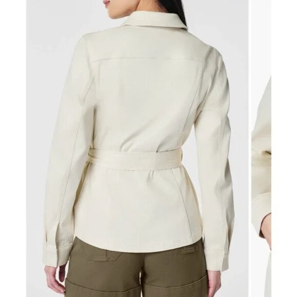 SPANX Stretch Twill Shacket Shirt Jacket Eggshell Belted Women's Size 1X NWT - Picture 3 of 12